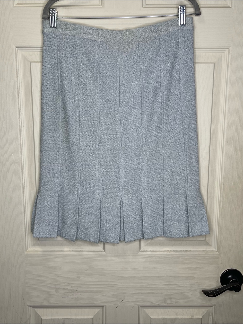 St. John Light Blue Pleated Tweed Flare Midi Skirt Sz 8